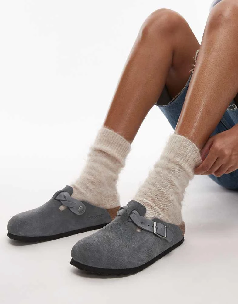 Shop Birkenstock braided Boston clog in basalt grey suede on Sale