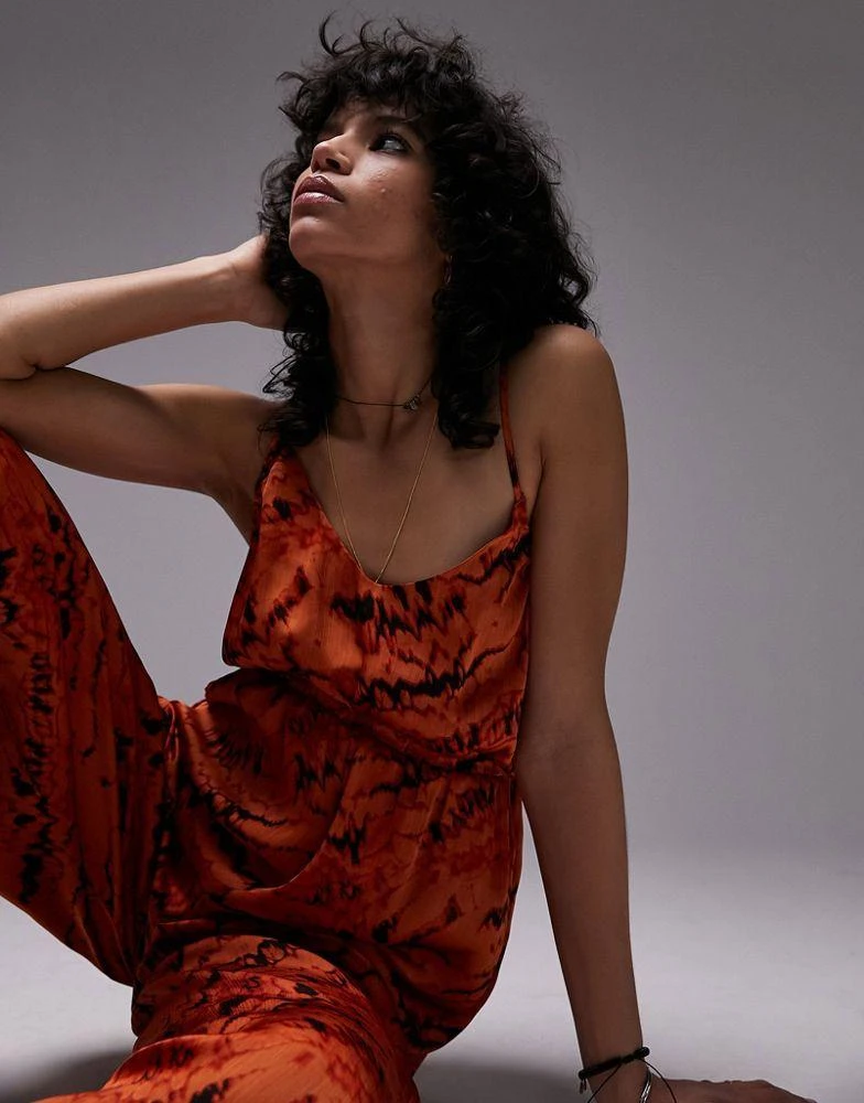 Topshop Topshop strappy slinky wide leg jumpsuit in print 2