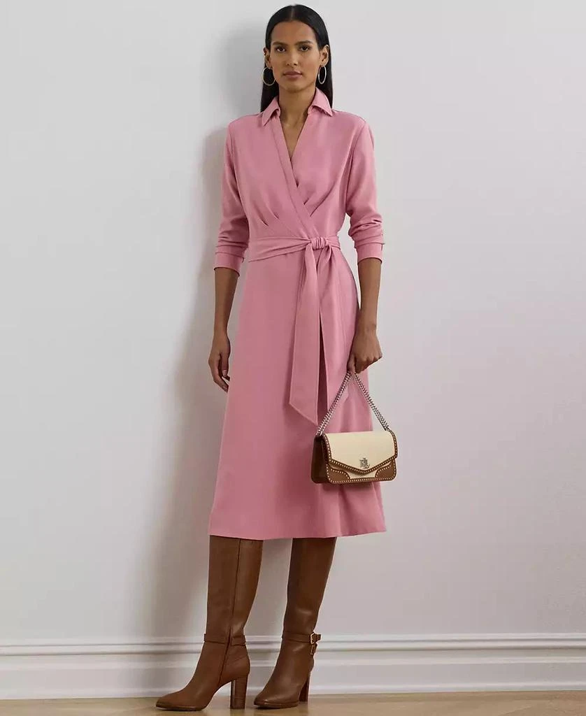 Ralph Lauren Women's Self-Belt Long-Sleeve Surplice Georgette Midi Dress 1