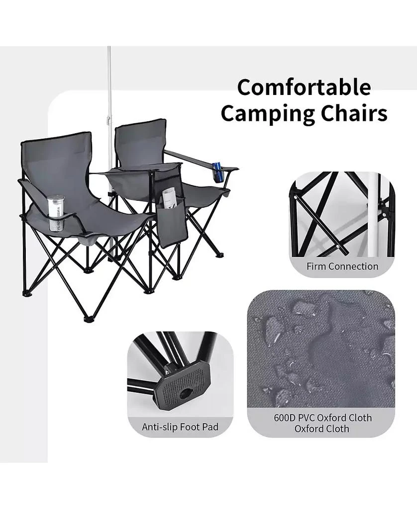 KUYOTQ Portable Folding Picnic Double Chair With Umbrella 3