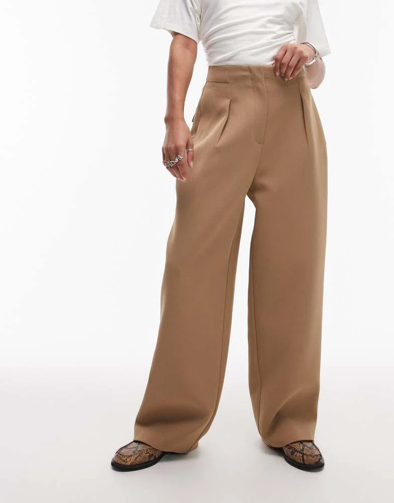 Topshop Topshop co ord slouchy clean waist band tailored trouser in taupe 5