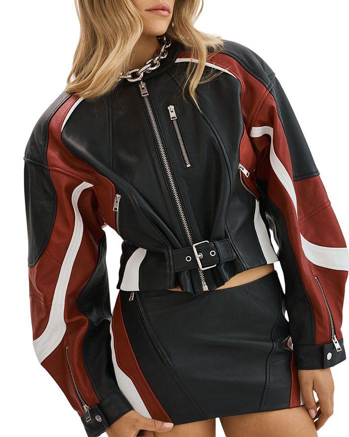 LaMarque Dustin Cropped Leather Contrast Insert Racer Jacket