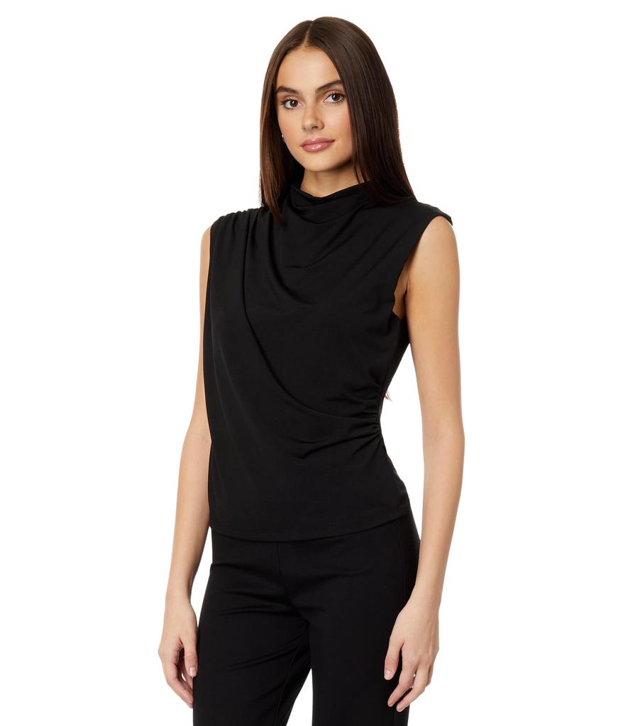 Elliott Lauren Top Notch Draped Sleeveless Top w/ Zipper Detail