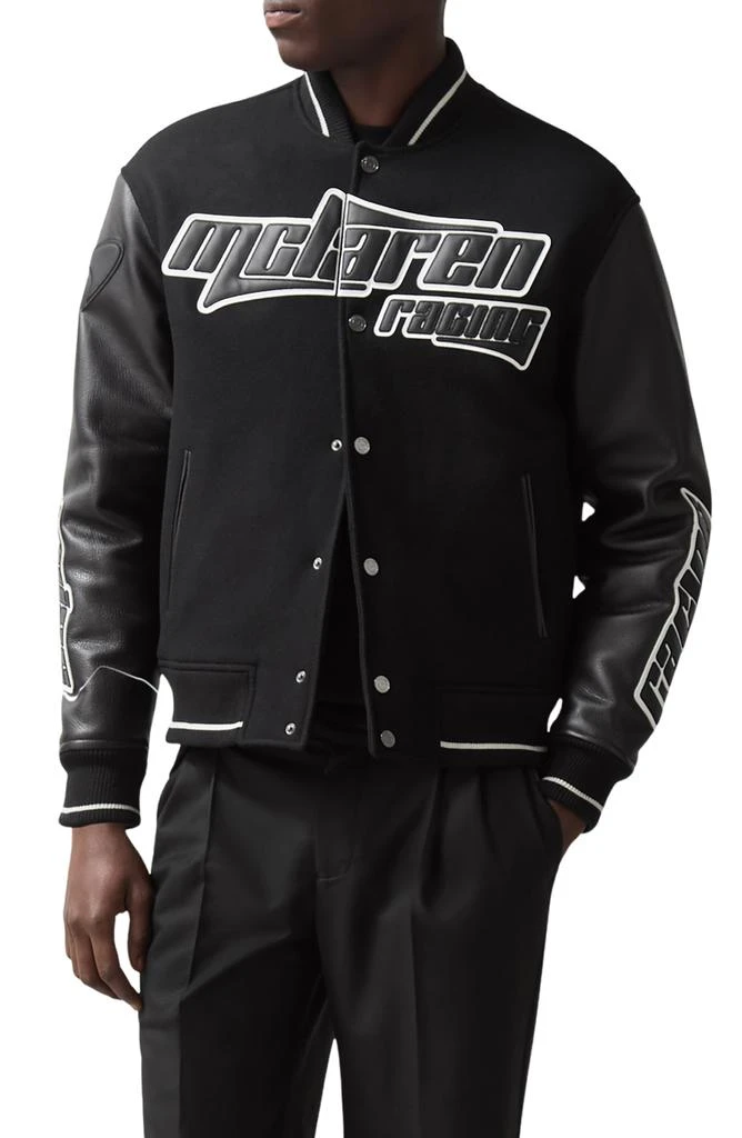 REISS x McLaren Circuit Leather Trim Wool Blend Bomber Jacket