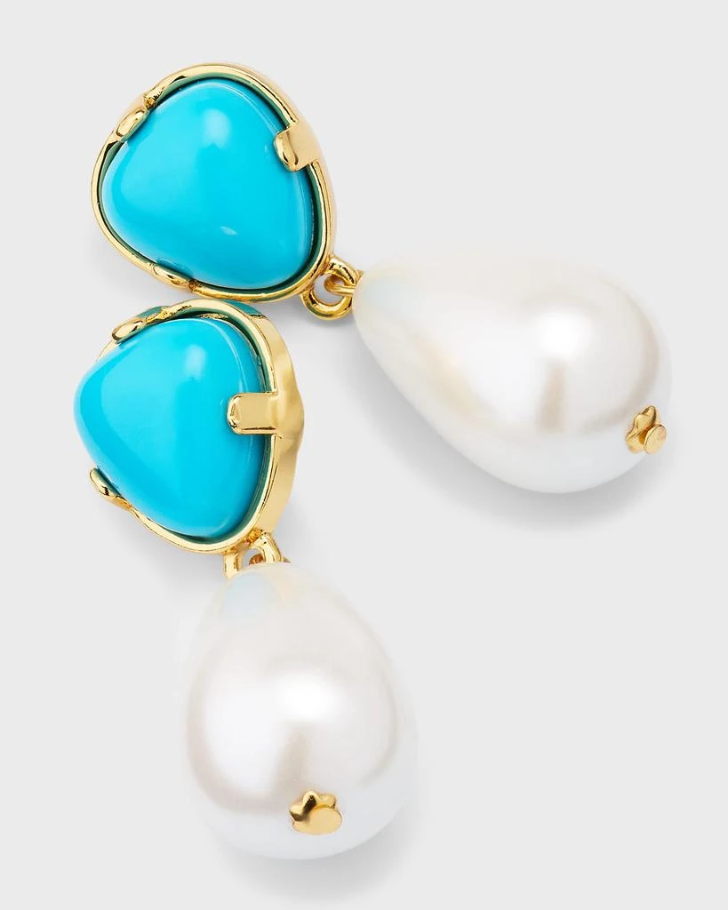 Kenneth Jay Lane Gold Turquoise Pearl Drop Earrings 3