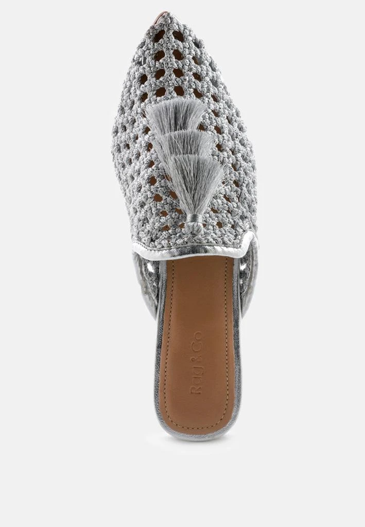 Rag & Co MELANIE Silver Tassels Embellished Woven Flat Mules 5
