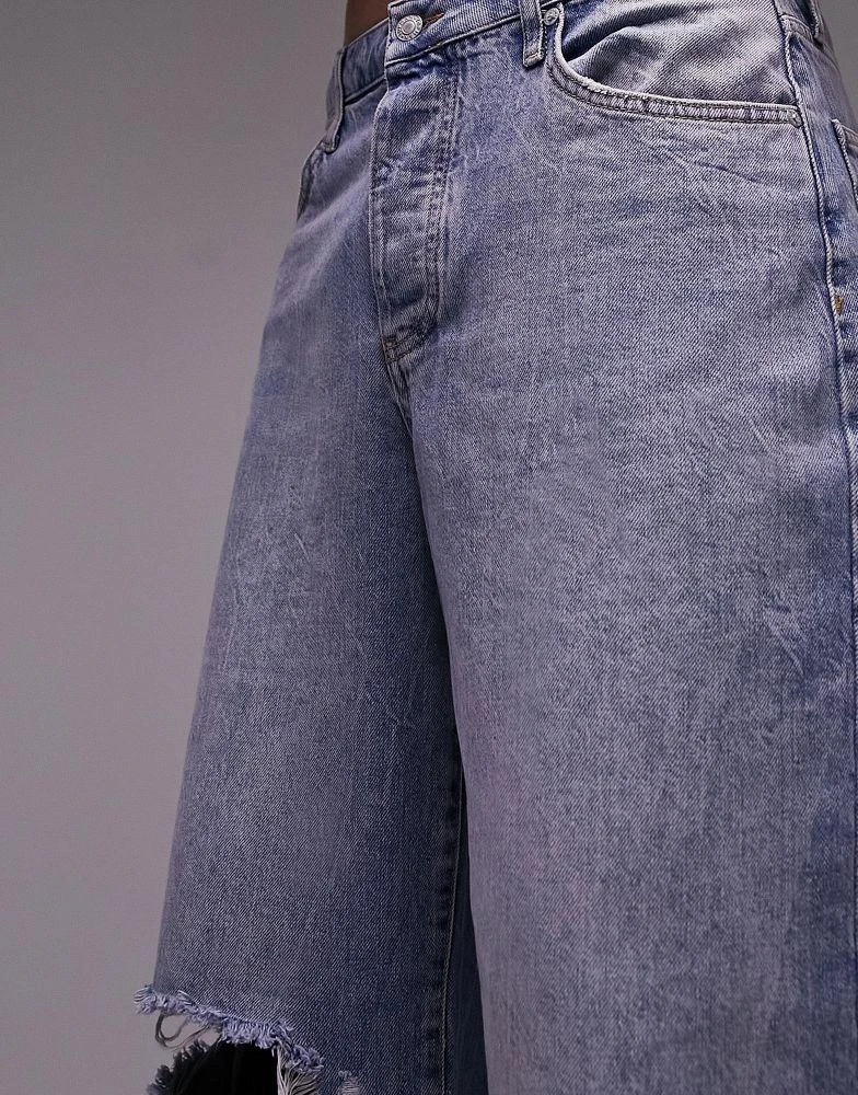 Topman Topman baggy ripped jeans in mid wash blue 3
