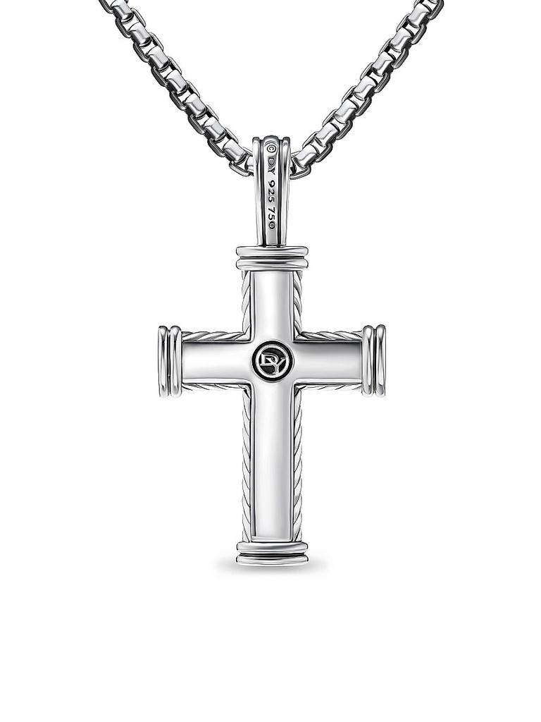 David Yurman Chevron Cross Pendant in Sterling Silver with 18K Yellow Gold, 33MM