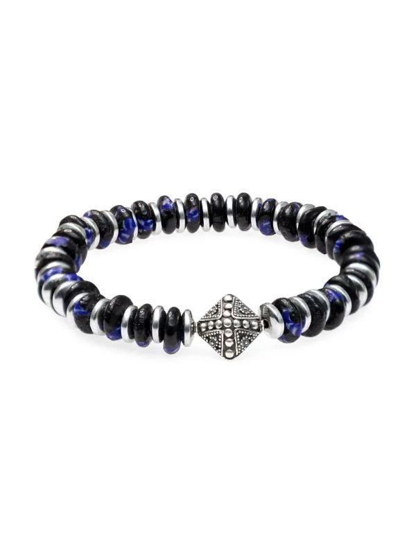 Jean Claude Dell Arte Sterling Silver, Stainless Steel & Krobo Glass Beaded Stretch Bracelet 1