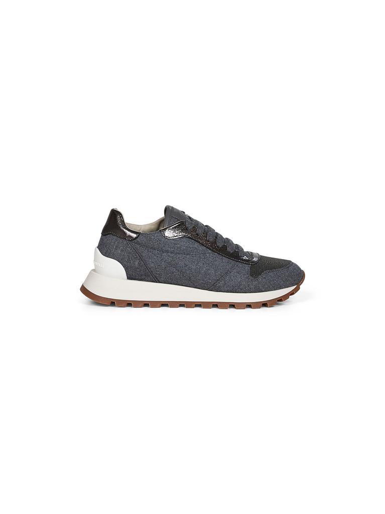 Brunello Cucinelli BRUNELLO CUCINELLI | Grey flannel embroidered sneakers | Women | 36