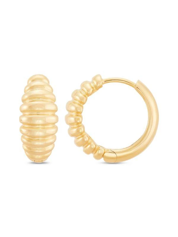 Saks Fifth Avenue 14K Yellow Gold Ribbed Huggie Earrings 3