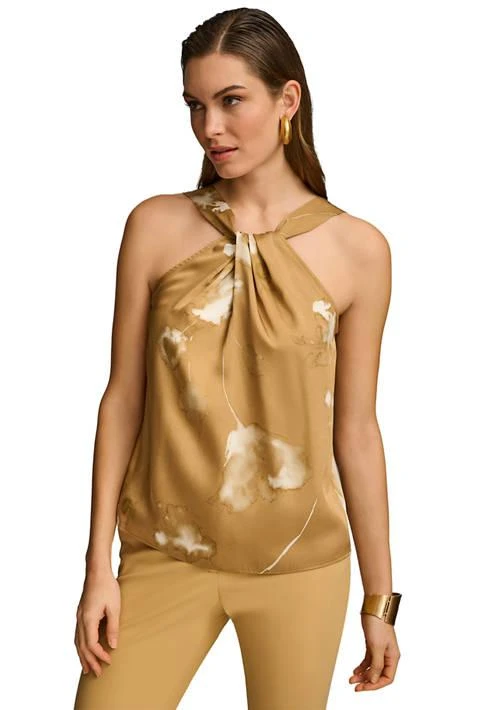 Donna Karan Karan Womens Printed Halter Criss Cross Top 1