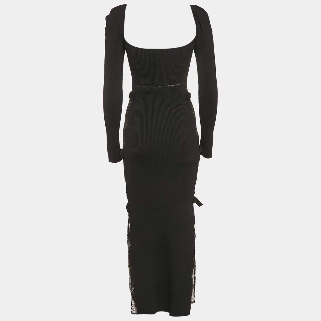 Self Portrait Self-Portrait Black Rib Knit and Lace Midi Dress M 3