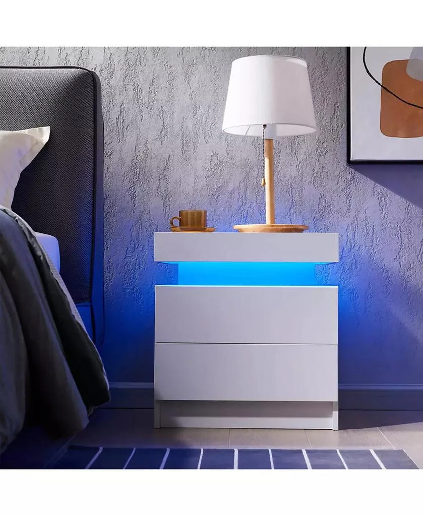 RAINSKEN LED Nightstand with 2 Drawers, Bedside Table Cabinet with Adjustable Color Lighting, Modern End Side Table for Bedroom, Living Room 6