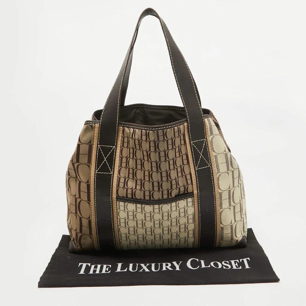 Carolina Herrera Carolina Herrera Brown/Beige Canvas and Leather Shopper Tote 11