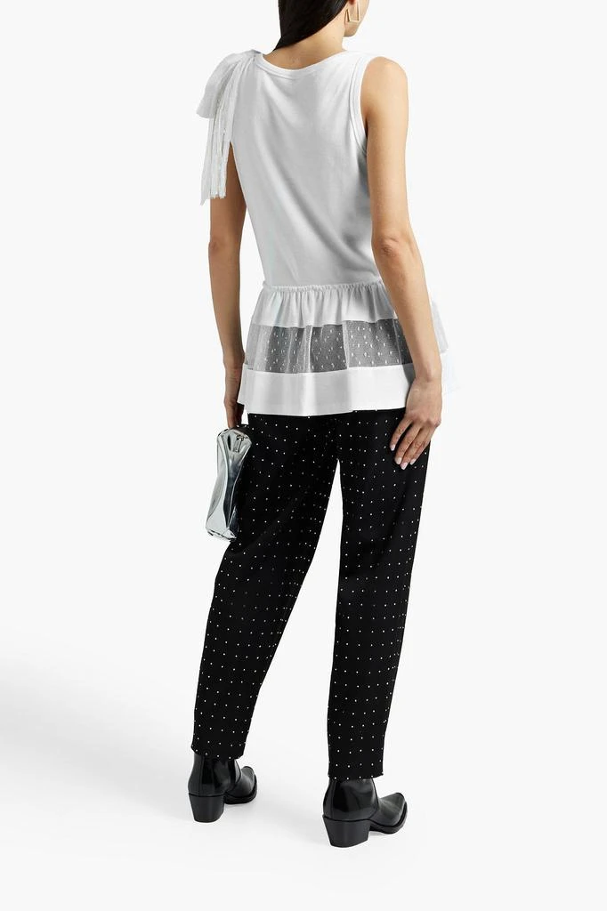 RED Valentino Bow-embellished point d'esprit-paneled ribbed-jersey top 3