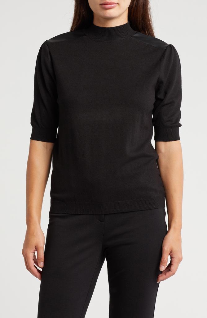 Ellen Tracy Faux Leather Shoulder Patch Sweater