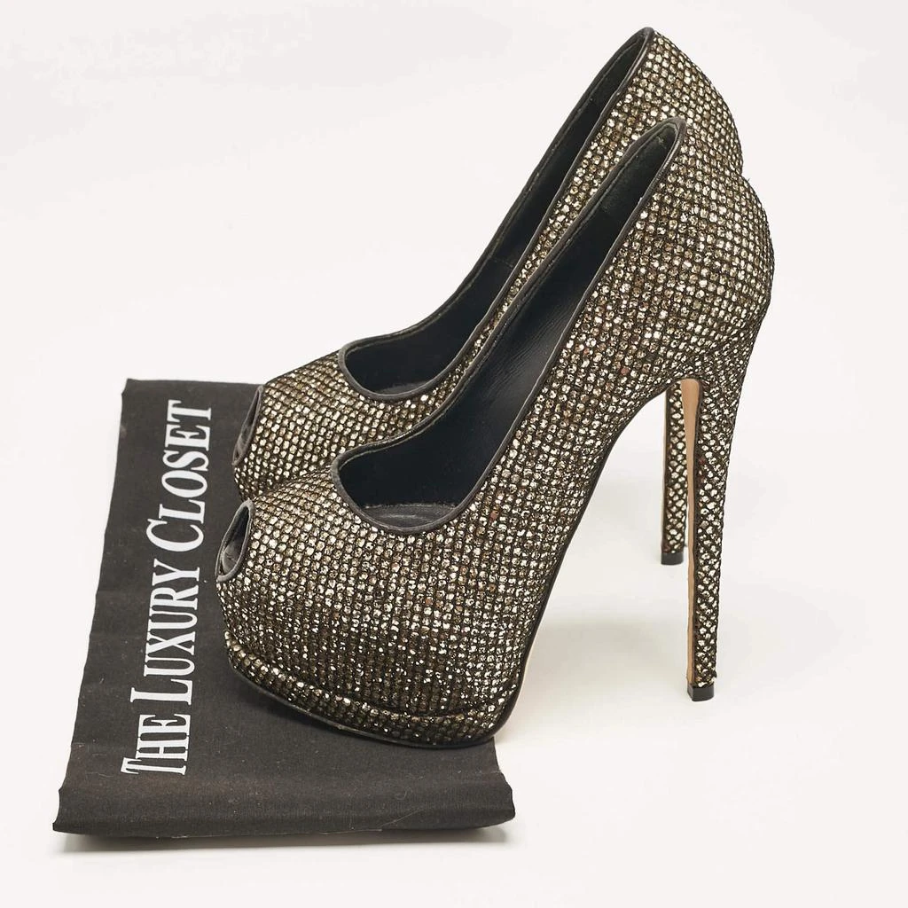 Giuseppe Zanotti Giuseppe Zanotti Gold/Black Glitter and Mesh Sharon Peep Toe Pumps Size 36.5 9
