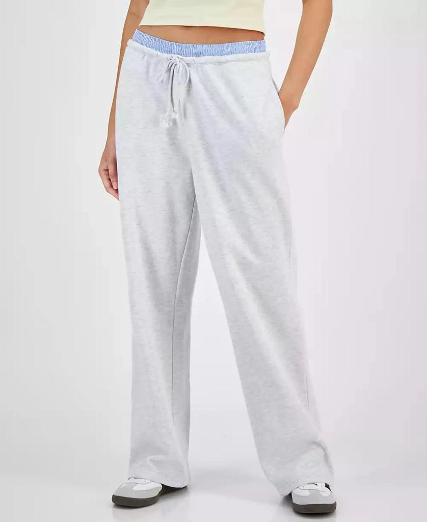 Ultra Flirt Juniors' High Rise Boxer-Trim Wide-Leg Sweatpants 1