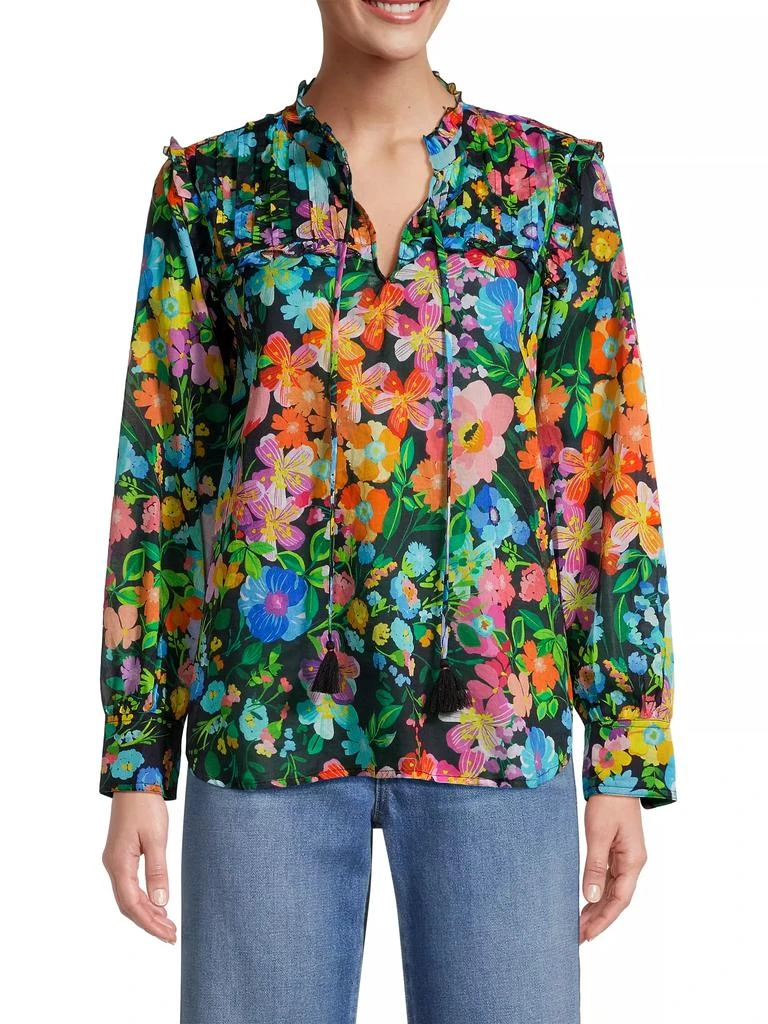 Johnny Was Wild Blooms Floral Ruffled Yoke Blouse 3