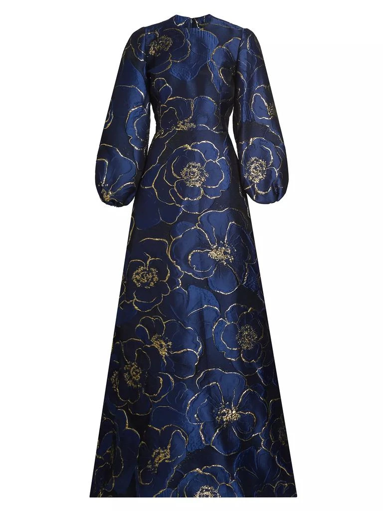 REEM ACRA Brocade Puff-Sleeve Kaftan Gown 1