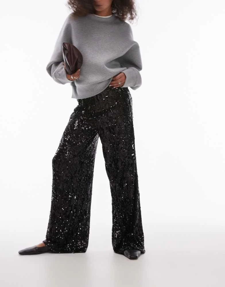 Topshop Topshop sequin wide leg trouser in black 1