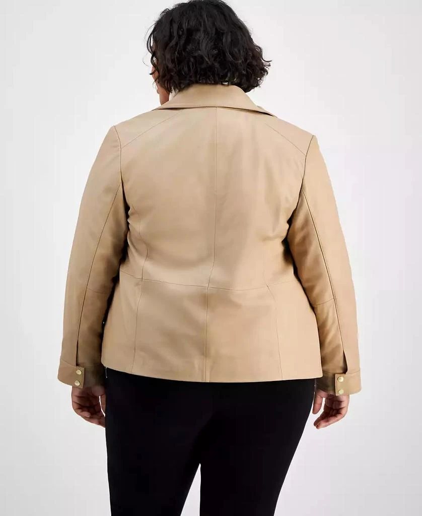 Cole Haan Plus Size Leather Zip-Front Collared Coat 2