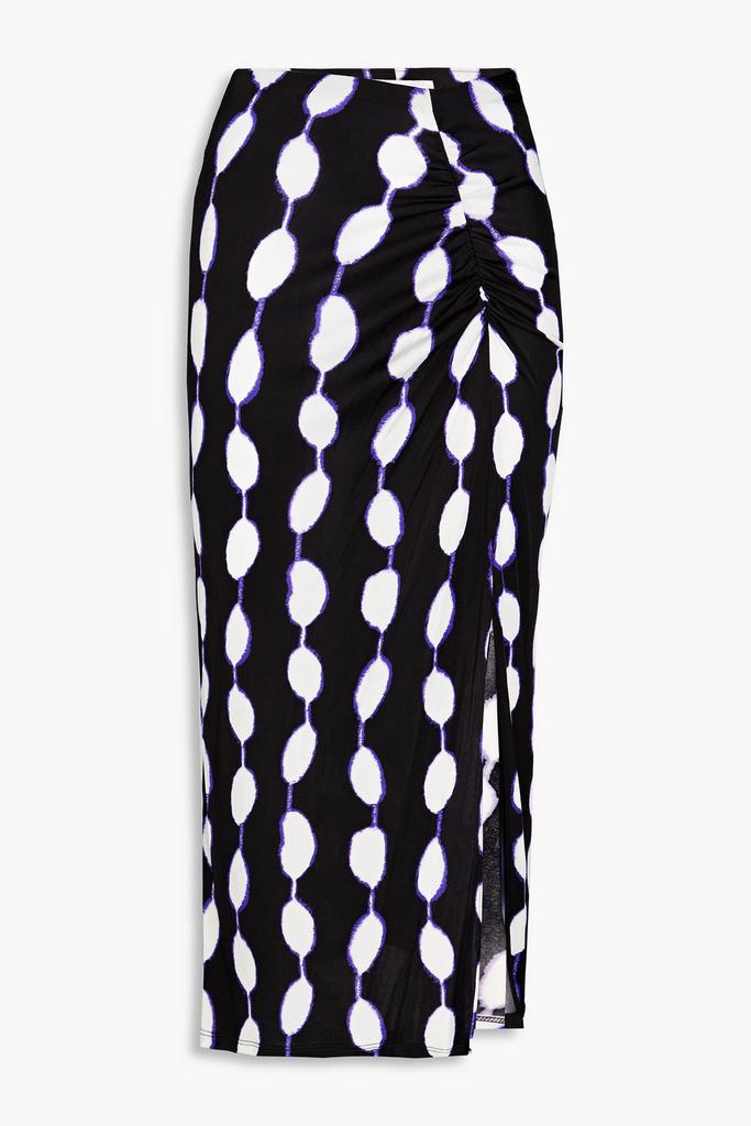 Diane von Furstenberg Cybele ruched printed jersey midi skirt