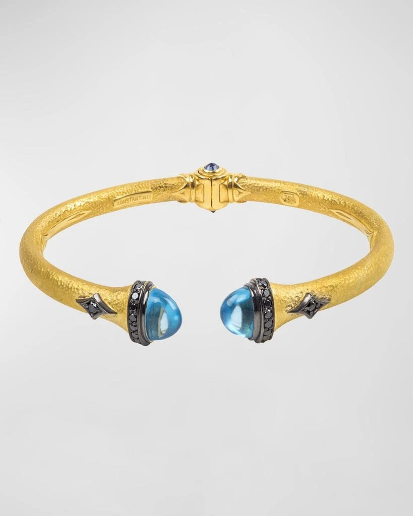 Konstantino 18k Swiss Blue Topaz & Black Diamond Bangle w/ Sapphire 1