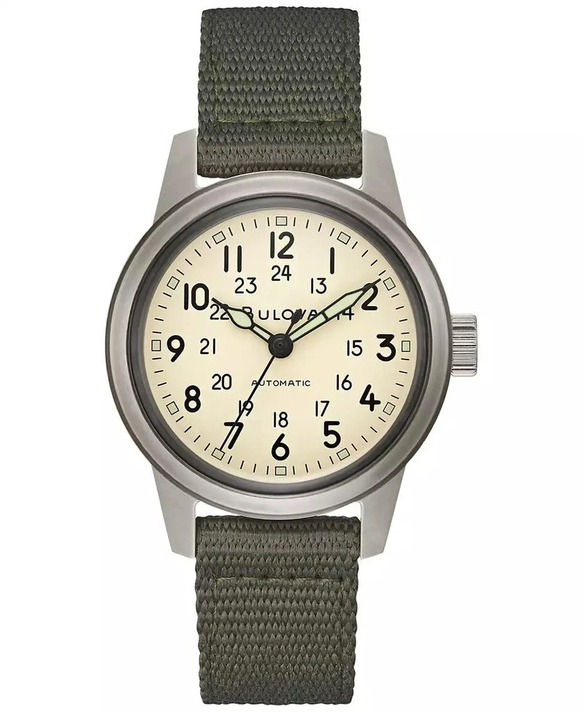 Bulova Men's Automatic Hack Green Nylon Strap Watch 38mm 1