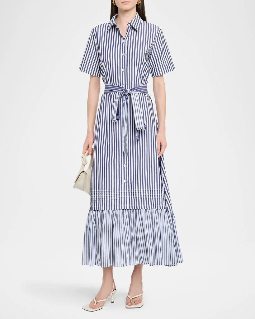 Evi Grintela Melanie Flounce Striped Cotton Midi Shirtdress 2
