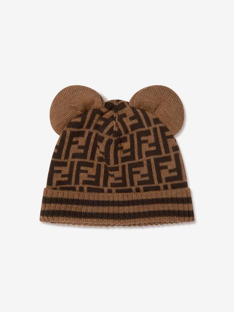 Fendi Kids Fendi Kids Wool Beanie Hat With Ears in Brown 1