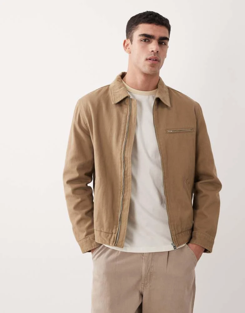 Mango Mango 100% cotton zip through denim jacket in beige