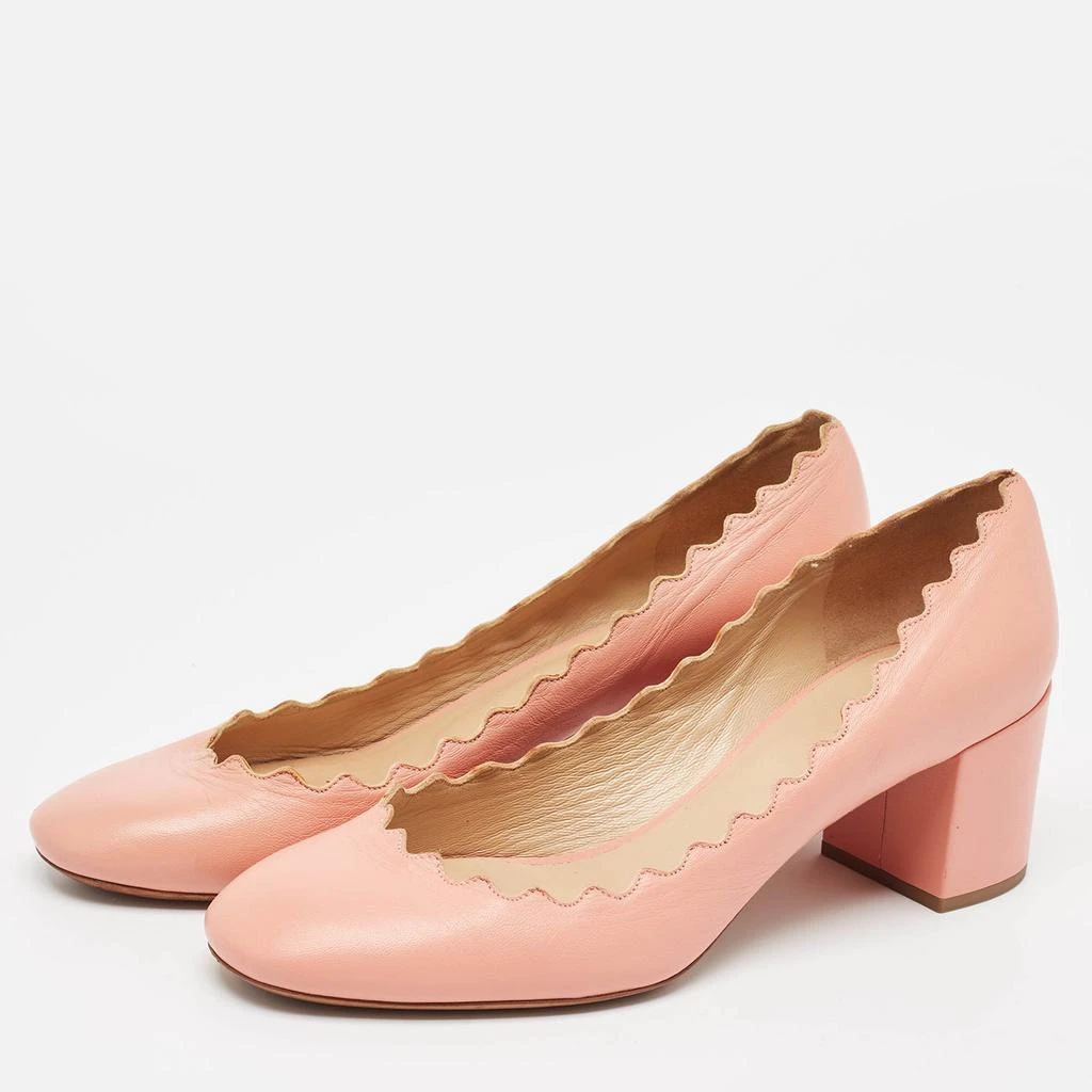 Chloé Chloe Pink Leather Laurena Scalloped Block Heel Pumps Size 37 2
