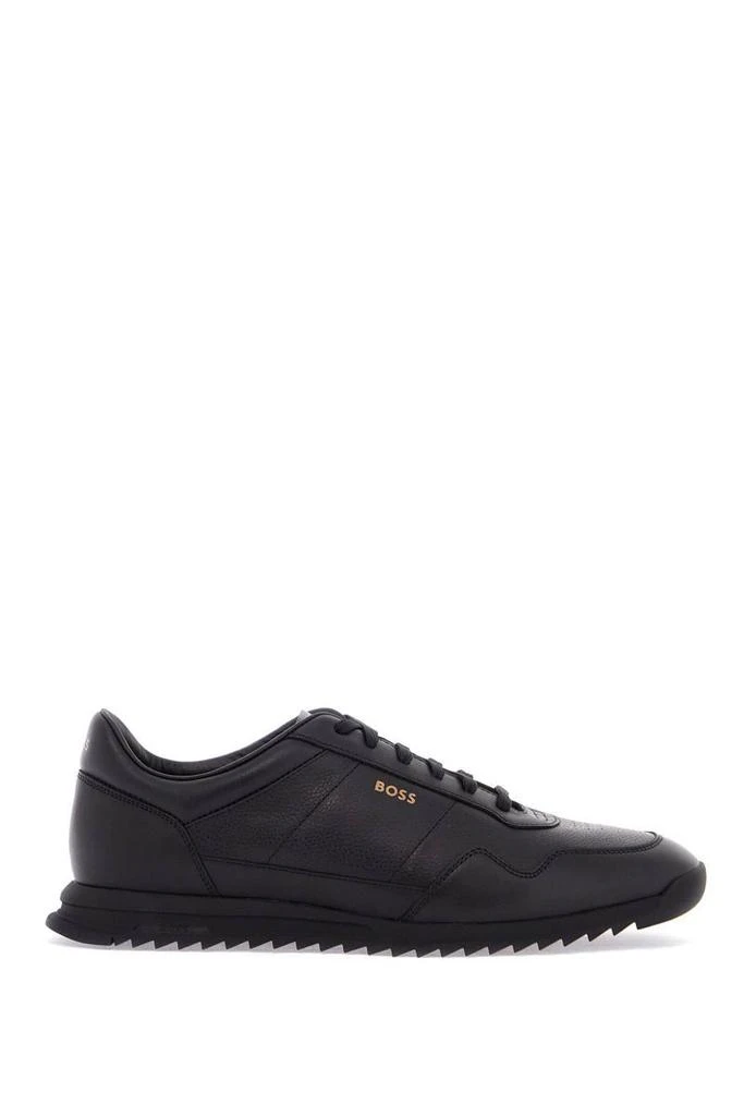Hugo Boss men's black leather minimalist sneakers zayn_lowp_lttb 1