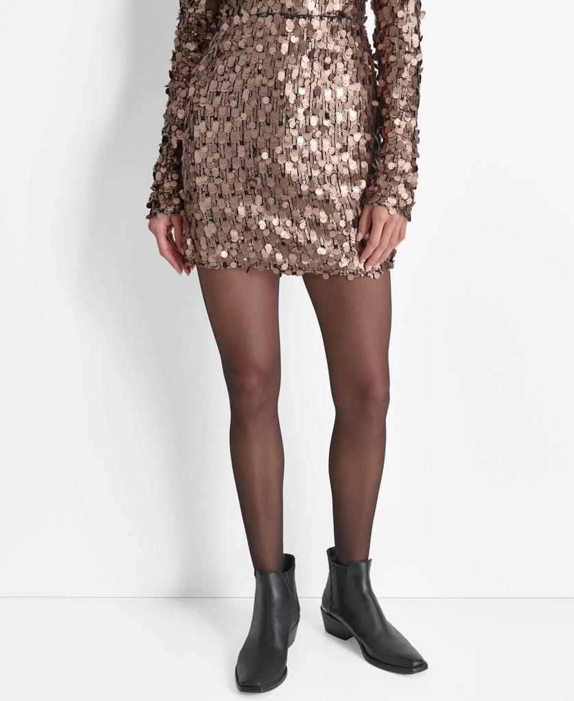 DKNY SEQUINS AND MESH MINI SKIRT