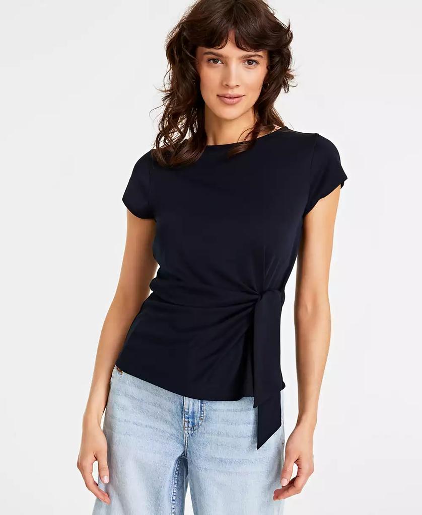 On 34th Women's Knit Side-Tie T-Shirt, Created for Macy's