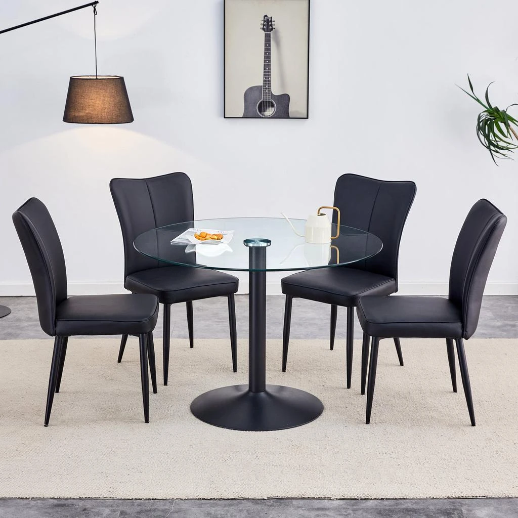 Streamdale Furniture Streamdale 42" Round Glass Dining Table with 4 PU Striped Chairs