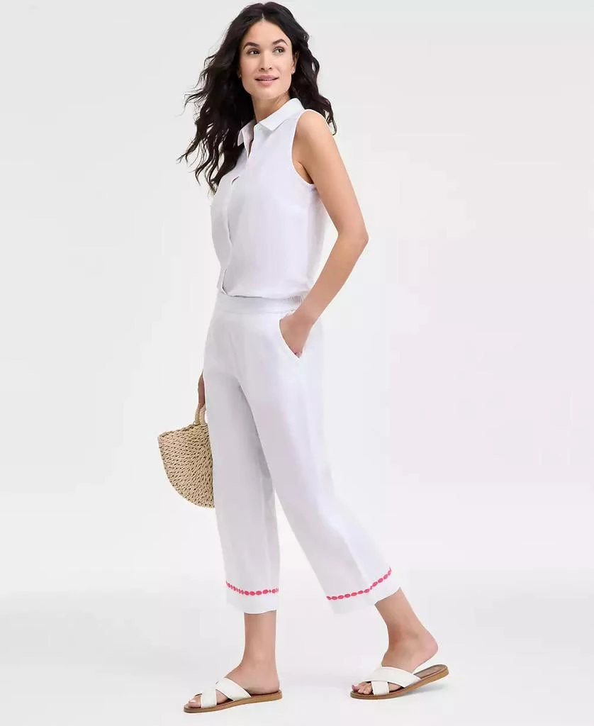 Charter Club Women's Linen Embroidered Cropped Pants, Exclusively at Macy's 2