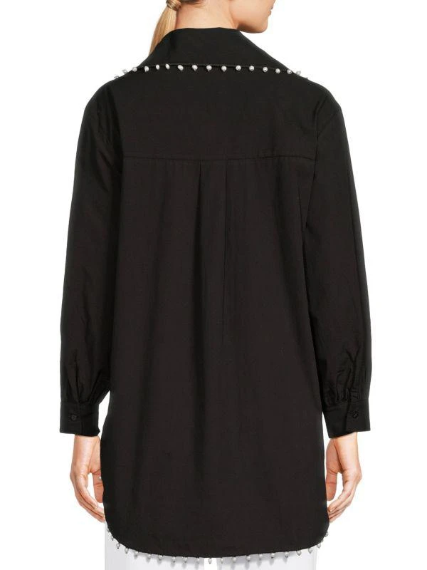 Lea & Viola High-Low Pearl Studded Button Down Shirt 2