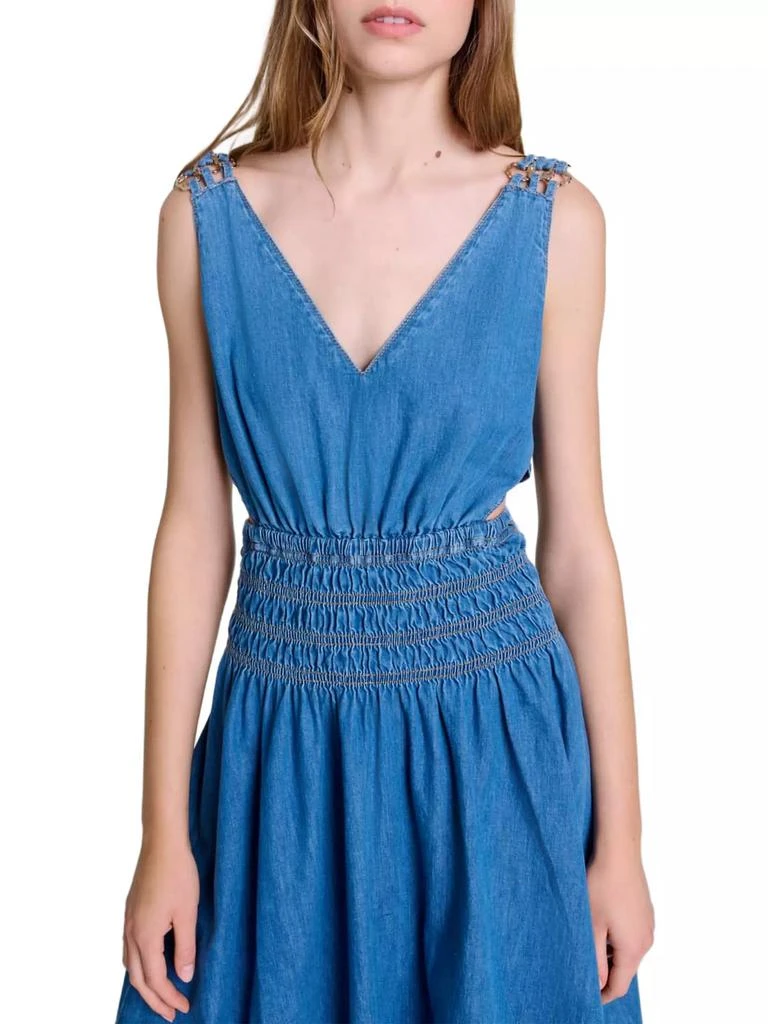 Maje Cutaway Denim Midi Dress 6