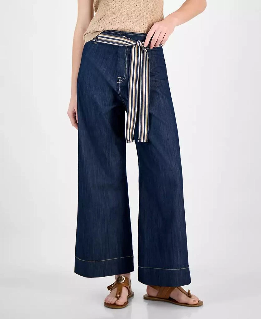Tommy Hilfiger Women's Belted High Rise Wide-Leg Jeans 3
