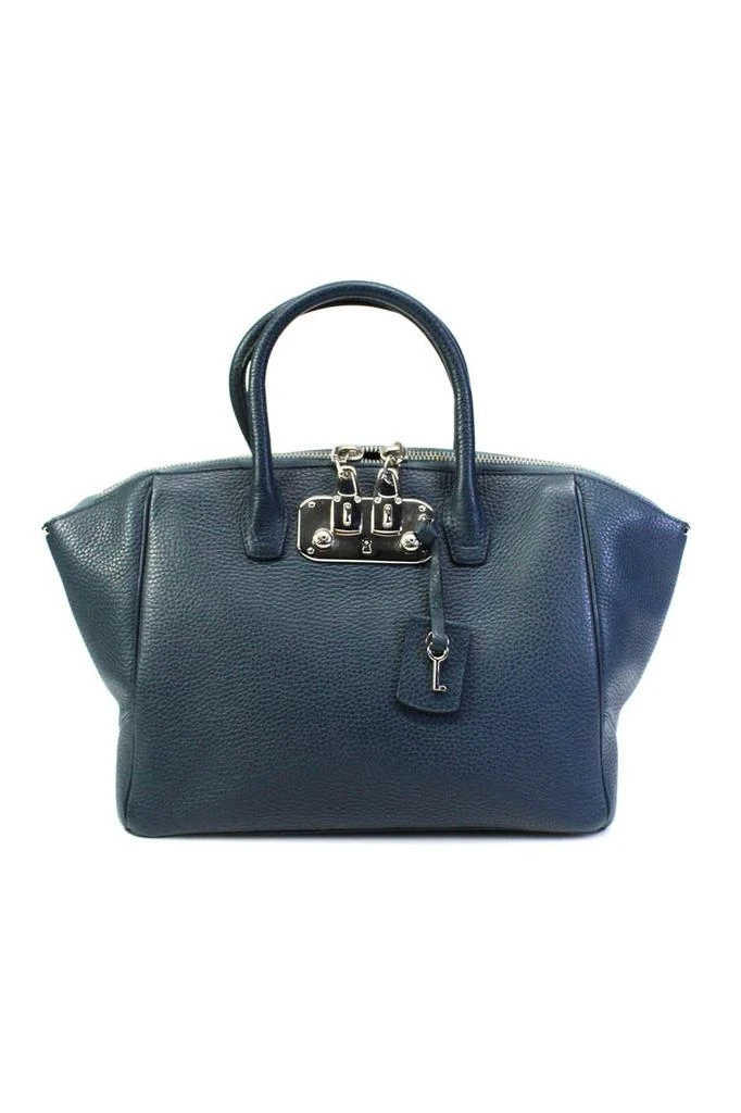 VBH Womens Double Handle Zip Top Grain Leather Large Key Satchel Handbag Blue 1