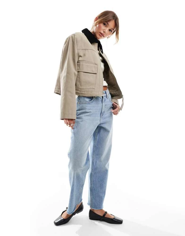ASOS ASOS DESIGN cropped pocket canvas jacket in stone 2