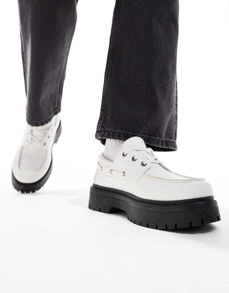ASOS ASOS DESIGN lace up boat shoes in white with chunky sole 3