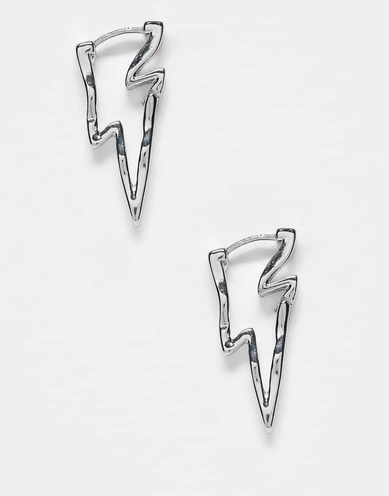 Reclaimed Vintage Reclaimed Vintage unisex small thunder bolt earrings in silver