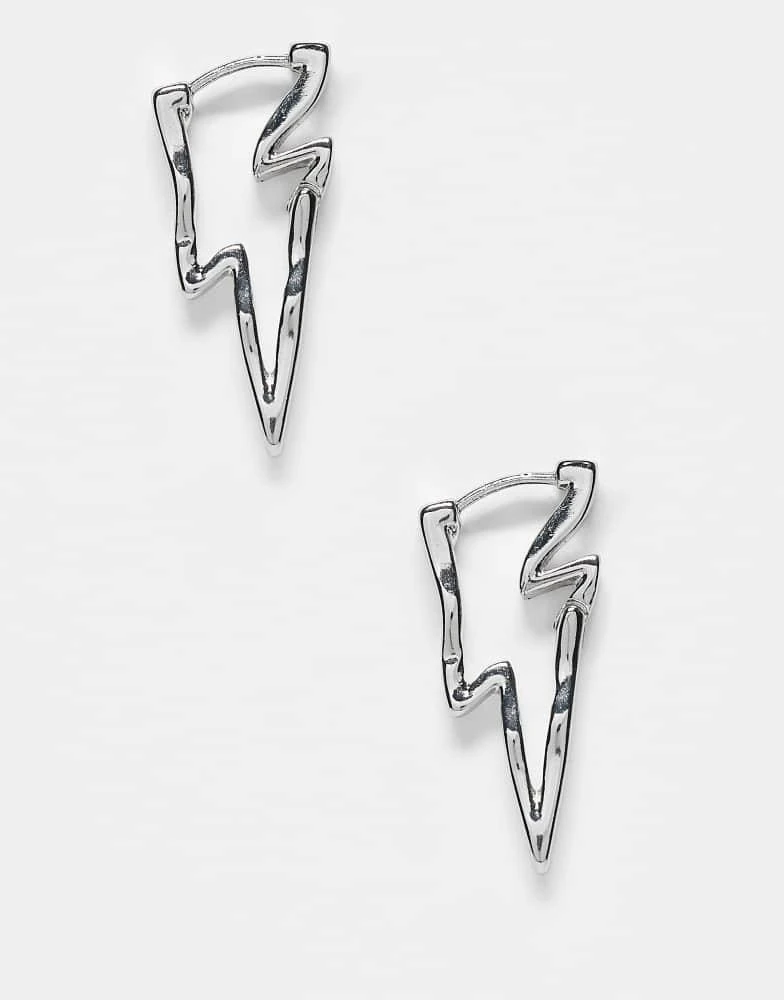 Reclaimed Vintage Reclaimed Vintage unisex small thunder bolt earrings in silver 1