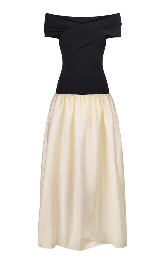 Anna October Anna October - Lorraine Off-The-Shoulder Knit-Satin Combo Maxi Dress - Black/white - M - Moda Operandi 1