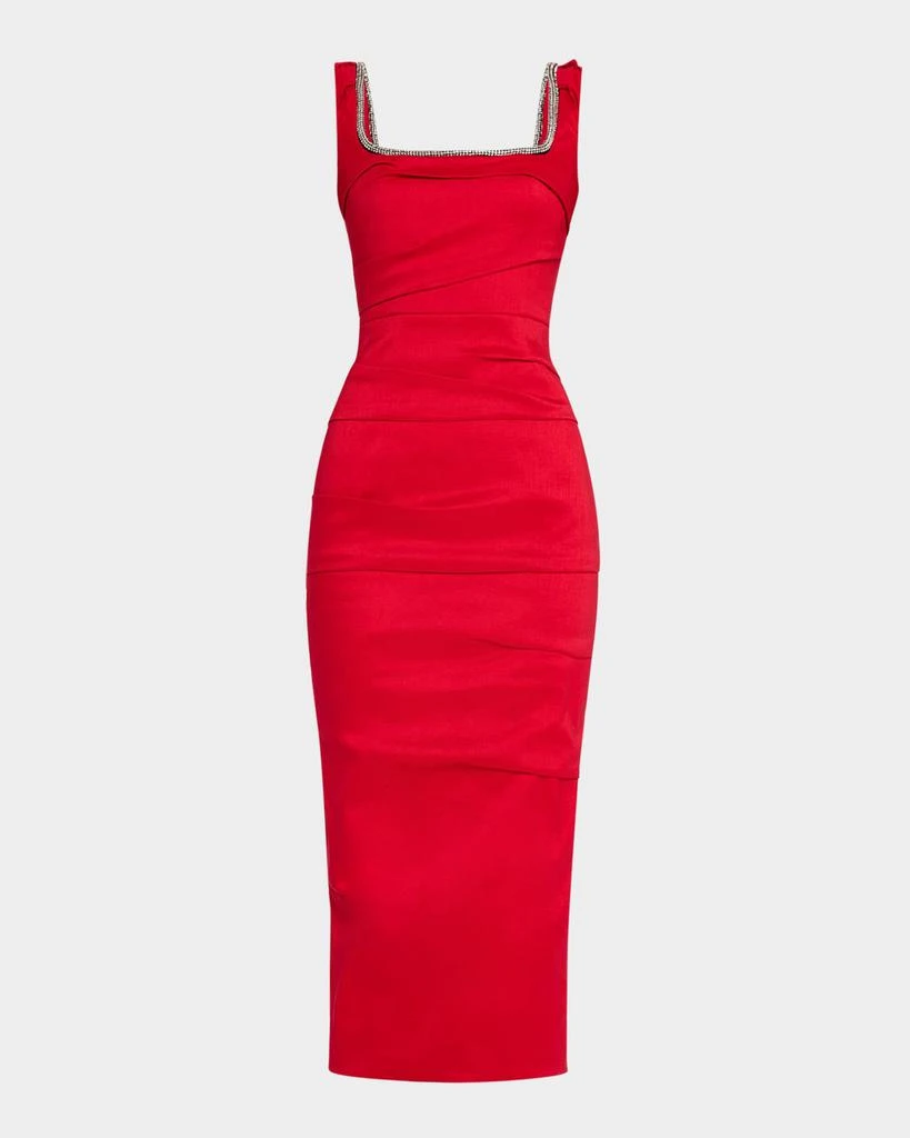 RACHEL GILBERT Onyx Crystal Sleeveless Draped Midi Dress 1