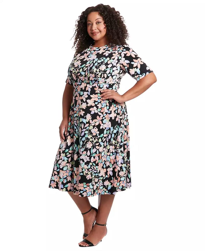 London Times Plus Size Jewel-Neck Short-Sleeve Dress